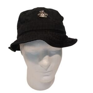Original PENGUIN Black Brused Cotton twill Bucket Hat Kids